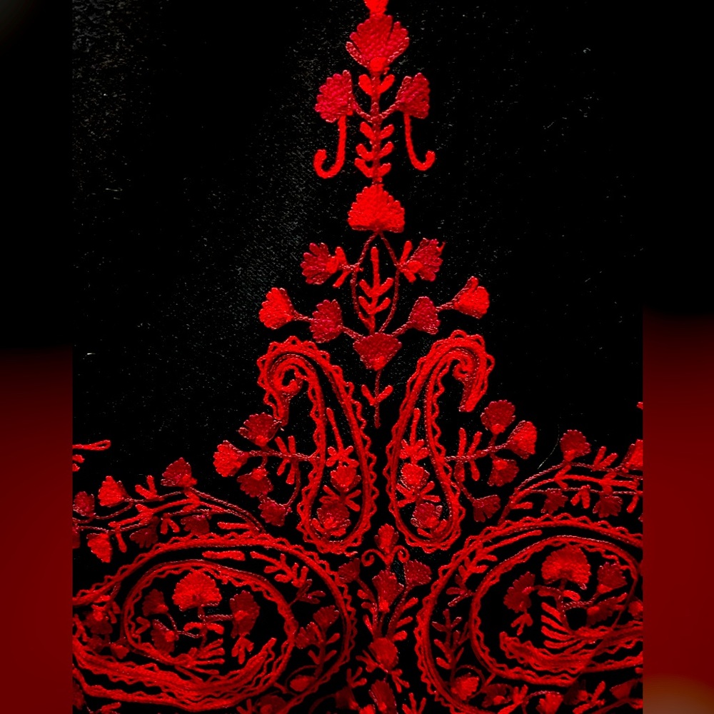 Black, red embroidered blazer oriental style button up. Wool. - Picture 5 of 8